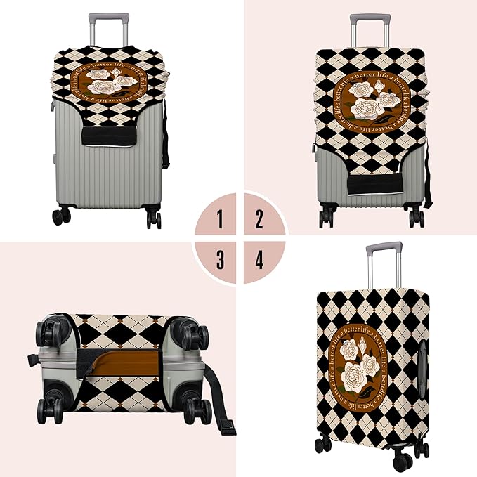 Travel Luggage Cover Suitcase Protector Fits 18-32 Inch Wheel Covers PatternedTravel Related Items Flower Luggage Protector Elastic L