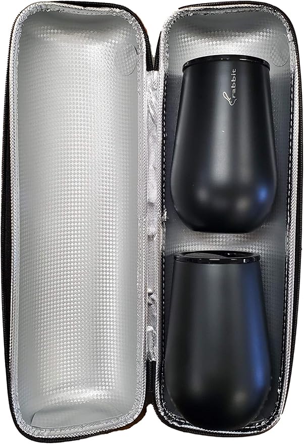 Rabbit Wine to Go - Set of 3 | Wine Bottle Insulation Bag with Handle | Includes 2 Stainless Steel Tumblers with Lids | For On-the-Go Travel such as Picnic, Hiking, and Barbeques