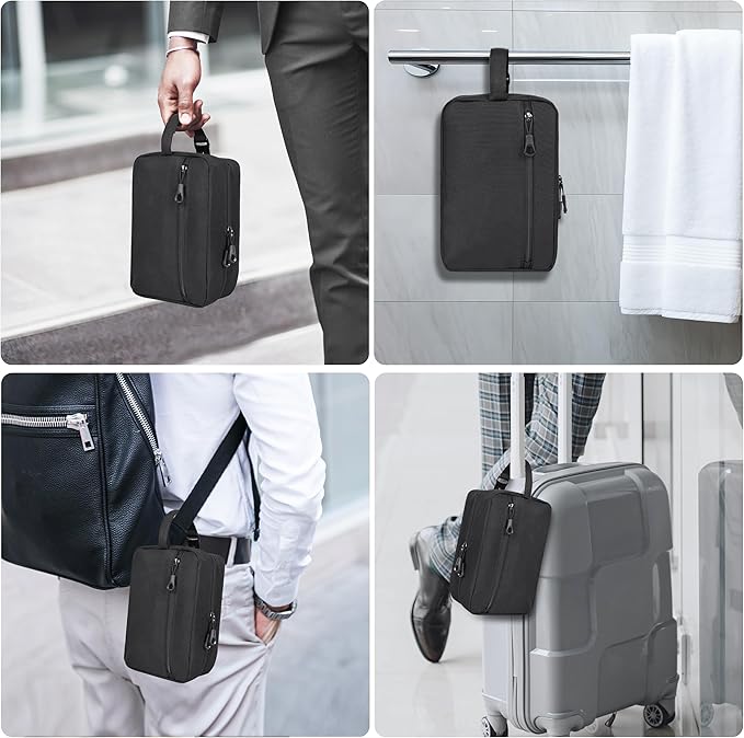 Toiletry Bag for Men, YKK Zippers Hanging Bathroom Shower Hygiene Bag with Metal XXL Swivel Hook, Big Comparment, Waterproof for Travel Accessories
