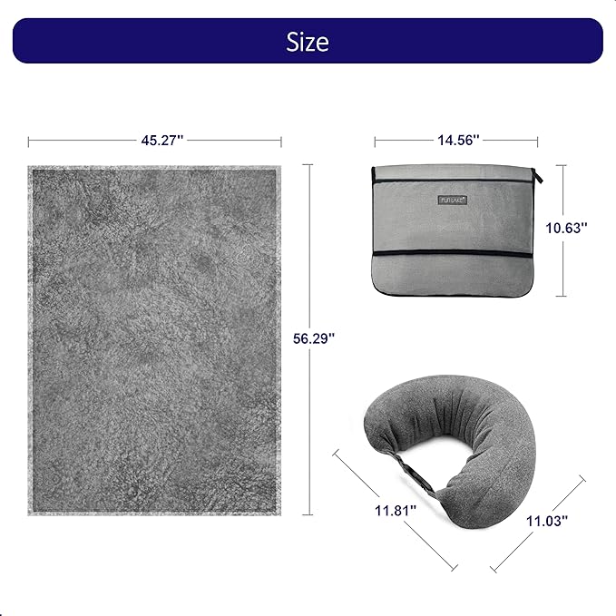 3-in-1 Travel Pillow Blanket Set - Soft Flannel Convertible Pillow, Blanket & Neck Pillow with Backpack Clip | Compact Travel Essentials for Airplane, Car, Office, Grey
