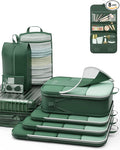 8 Set Compression Packing Cubes for Travel Essentials,Compressible Expandable Packing Cubes for Suitcase,OlarHike Luggage Organizer Bags for Travel,Handy Helper for Organizing Clothes(Dark Green)
