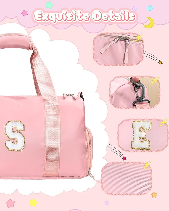 Gift Ideas for Kids Girls-Girl Gym Bag with Shoe Compartment, Kid Personalized Weekender Overnight Bags, Initial Travel Tote with Makeup Pouch, Graduation Gifts Granddaughter (Letter N)