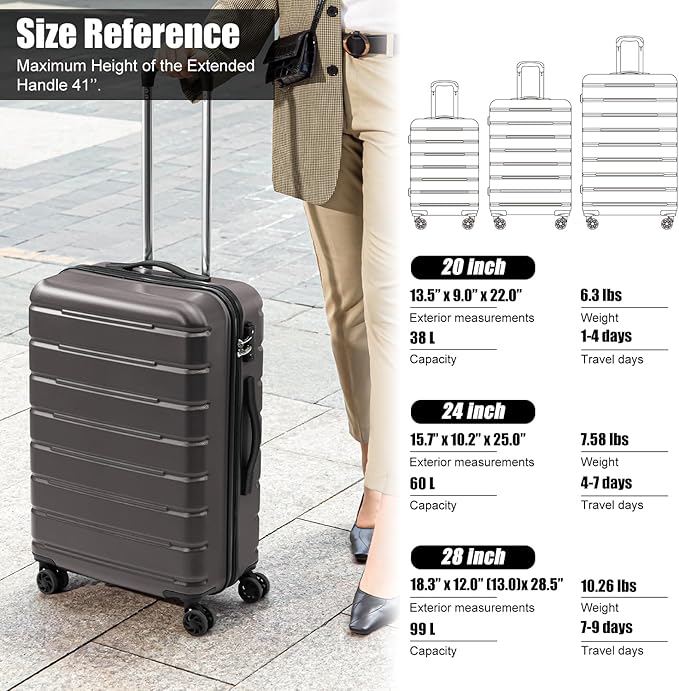 Coolife Luggage Suitcase Carry-on Spinner TSA Lock USB Port Expandable (only 28’’) Lightweight Hardside Luggage (Teal Blue, 3 piece set)