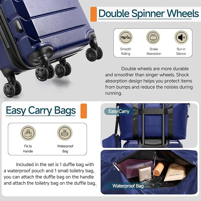 Hoteel Luggage Sets 5 Piece, ABS+PC Hard Shell Expandable Suitcases with Wheels, TSA Aproved Lock and Carry on Bags, Travel Suit Case Set for Men and Women, (5-Piece, Blue)