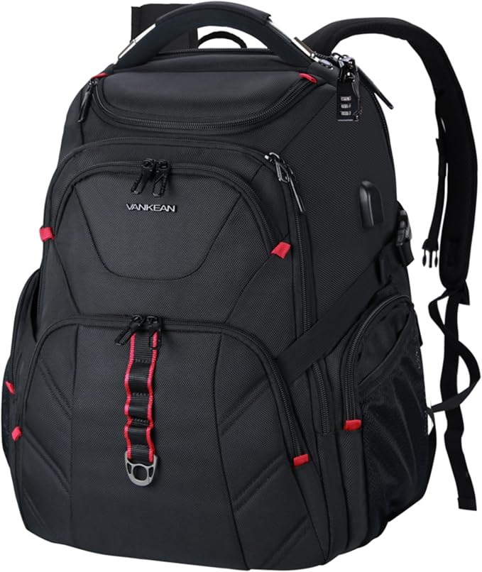 VANKEAN 17.3'' Travel Laptop Backpack TSA Friendly, Water Resistant Anti Theft Extra Large College Backpacks with RFID Pockets, USB Port for Men Women Business Work Bag, Black