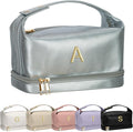 Teen Girl Gifts Trendy Stuff, Makeup Bags for Women with Handle, Initial Double Layer Cosmetic Bag with Makeup Brush Organizer, Cute Cosmetic Pouch for Women, Gifts for Friends Female Mom