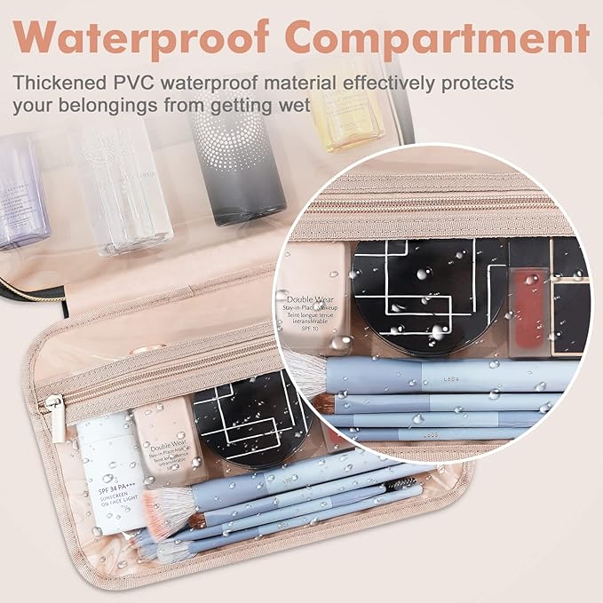 Wedama Toiletry Bag for Women, Medium Cosmetic Travel Bag, Hanging Toiletry Bag for Bathroom, Thickened PVC Waterproof Makeup Bag, Toiletries Bag for Travel Business Trips and Camping, Black