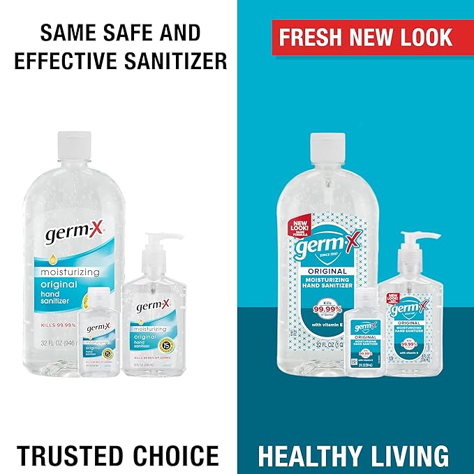 Germ-X Original Hand Sanitizer, Non-Drying Moisturizing Gel with Vitamin E, Instant and No Rinse Formula, Back to School Supplies College, 8 Fl Oz Pump Bottle (Pack of 12)