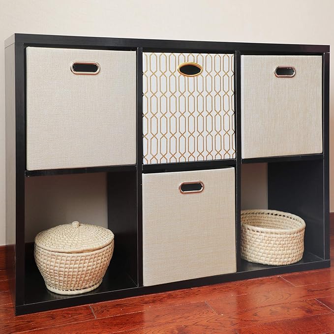 Foldable Storage Bins,13×13 Storage Cubes Basket Containers for Shelf Cabinet Bookcase Boxes,Thick Fabric Drawers - Set of 2, Beige