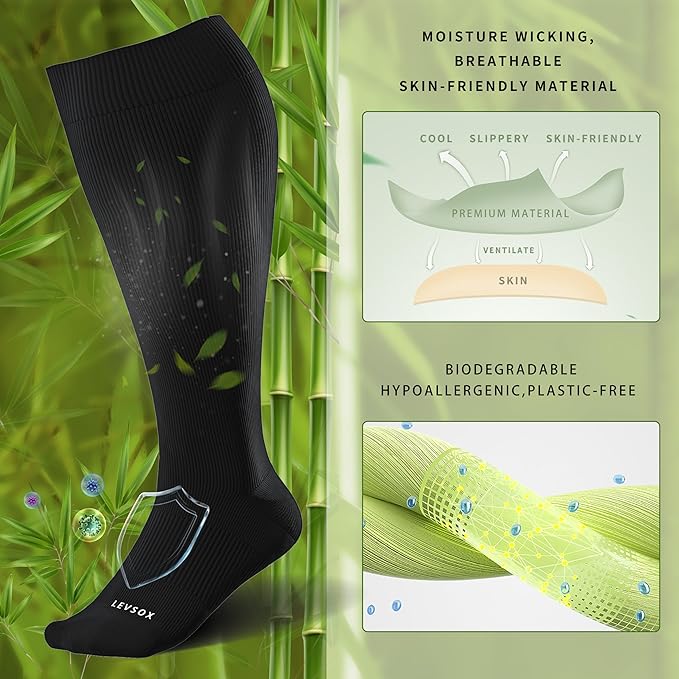LEVSOX Wide Calf Compression Socks for Women&Men Plus Size 15-20mmHg Knee High Large Support Stockings for Circulation
