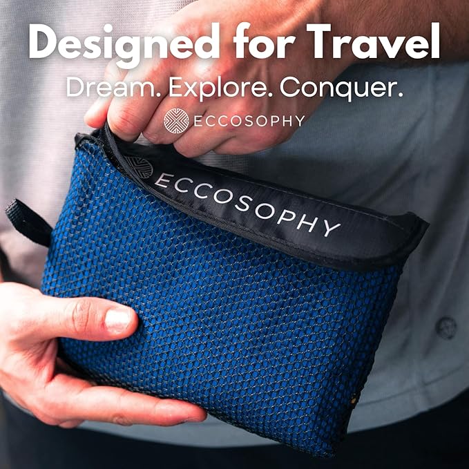 ECCOSOPHY Microfiber Beach Towel – Quick Dry Gym Towel, Highly Absorbent with Ribbed Texture, Lightweight – Ideal for Travel, Pool, Yoga, Fitness & Outdoor Adventures – 60x30 Navy