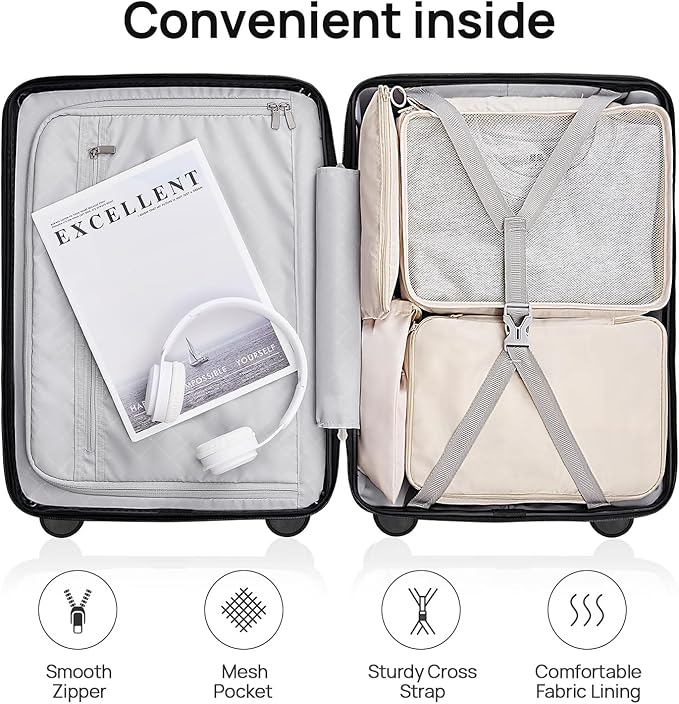Carry on Luggage 22 X 14 X 9 Airline Approved, 20 Inch Luggage for 3-5 Days Travel, Double Spinner Wheels, 100% Hardshell PC, TSA Lock (09-Grey, Checked 24-Inch)