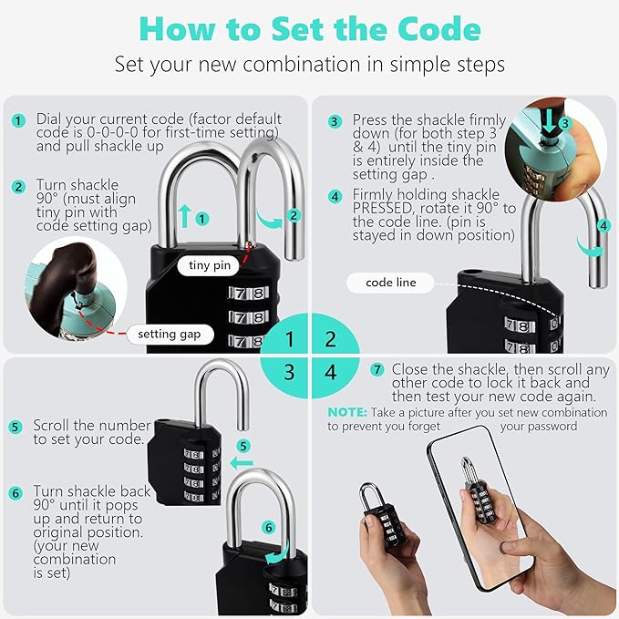 CL11BG Combination Lock, 4 Digit Outdoor Combination Padlock Set Your own Combination for Gym Locker Lock, School, Gates, Doors, Toolbox, Hasps and Storage (Blue-Gray *1)