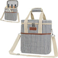 opux 6 Bottle Carrier Tote | Insulated Padded Wine Cooler Bag for Travel. Picnic, BYOB | Portable Leakproof Wine Tote Bag for Dinner, Party, Christmas, Wine Gift for Women, Men (Stripe Navy)