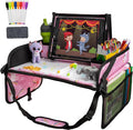 Lusso Gear Car Seat Travel Tray for Toddlers - Pink Unicorn, 600D Oxford Cloth - Dry Erase Activity Table & Tablet Holder - Airplane Tray Table Cover for Kids & Road Trip Essential