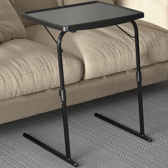 Max TV Tray Table, Allpop Adjustable Large TV Tray for Eating, Folding Dinner Laptop Table on Couch & Bed with 6 Heights & 3 Tilt Angles, Black