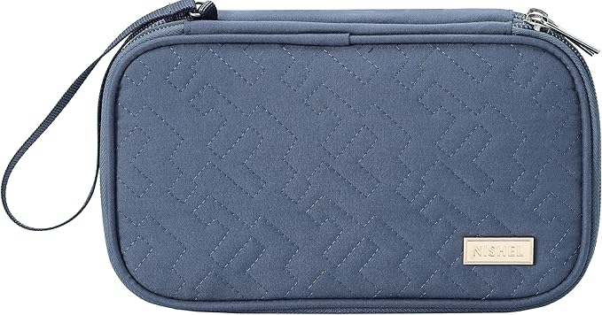 NISHEL Travel Cord Organizer Case, Double Layers Tech Electronic Bag, Essentials for Charger, Cable, Phone, Flash drive, Aegean-Blue