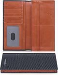 VISOUL Mens Billfold Long Checkbook Wallet Leather with RFID Blocking, Large Bifold Secretary Cash Wallet Tall with 12 Card Slots for Men (Black+Orange)