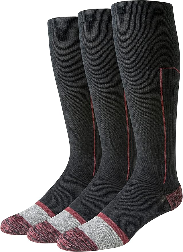 Amazon Essentials Men's Knee High Graduated Compression Socks, Over The Calf, Support for Legs and Travel, 3 Pairs