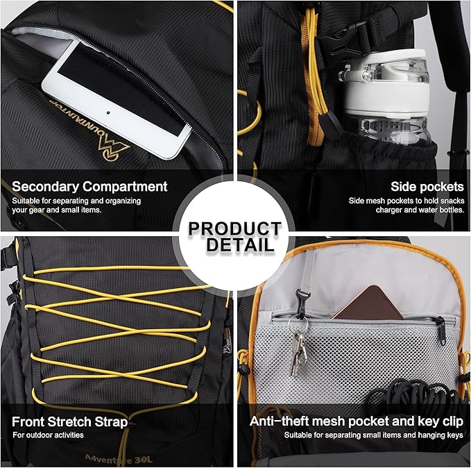 MOUNTAINTOP Hiking Backpack,30L Camping Backpack, Men Women Hiking Daypack Lightweight Travel Backpack for Camping Climbing Skiing Cycling