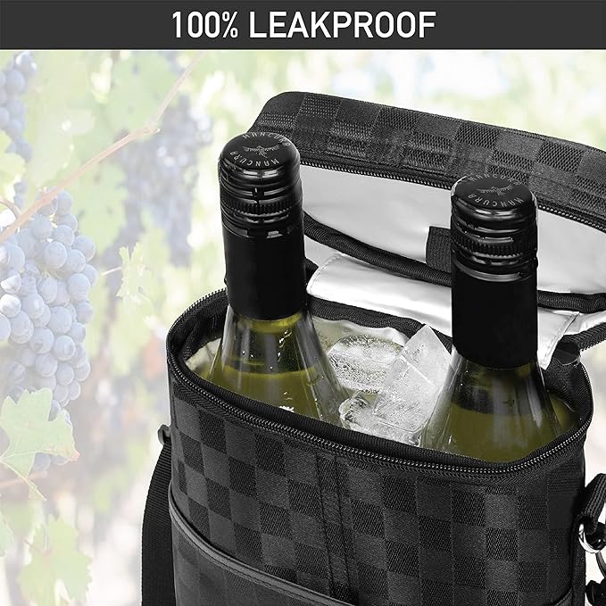 opux 2 Bottle Wine Carrier Tote, Insulated Leakproof Wine Cooler Bag, Wine Travel Bag Tote for Picnic BYOB Beach, Portable Wine Bottle Carrying Case, Gift for Wine Lover Women Men Christmas