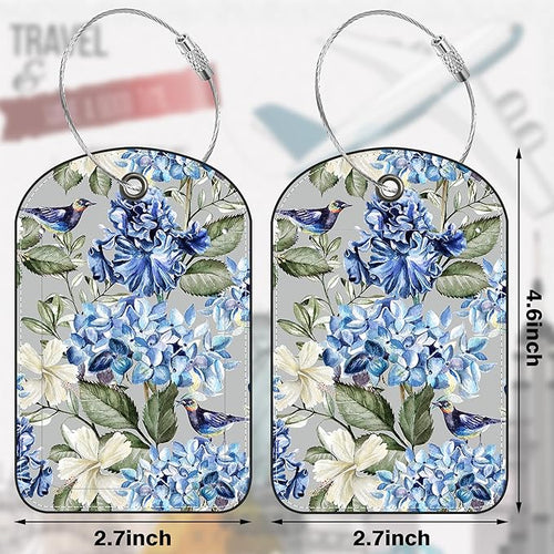 2 PCS Leather Luggage Tags for Suitcase Hibiscus Flowers Bird Travel Luggage Tag with Privacy Flap Name ID Label and Metal Loop for Travel Bag Suitcase