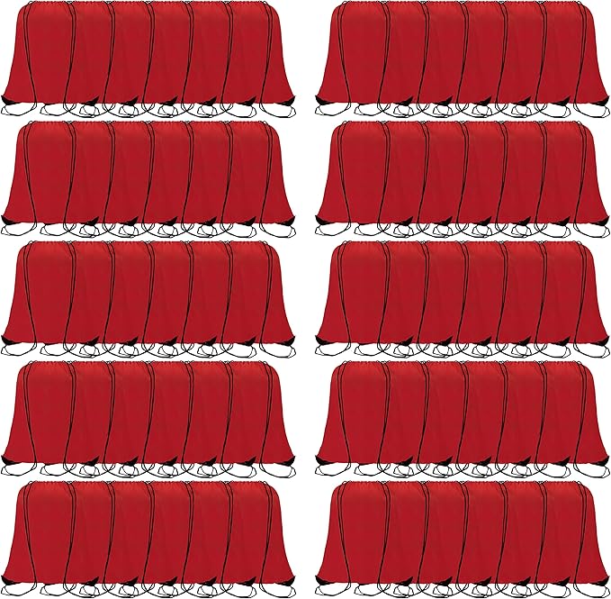 60 Pieces Red Drawstring Backpack Bags Sports Sackpack Bulk Cinch Gym Bag For Women Men Outdoor Sports Backpack