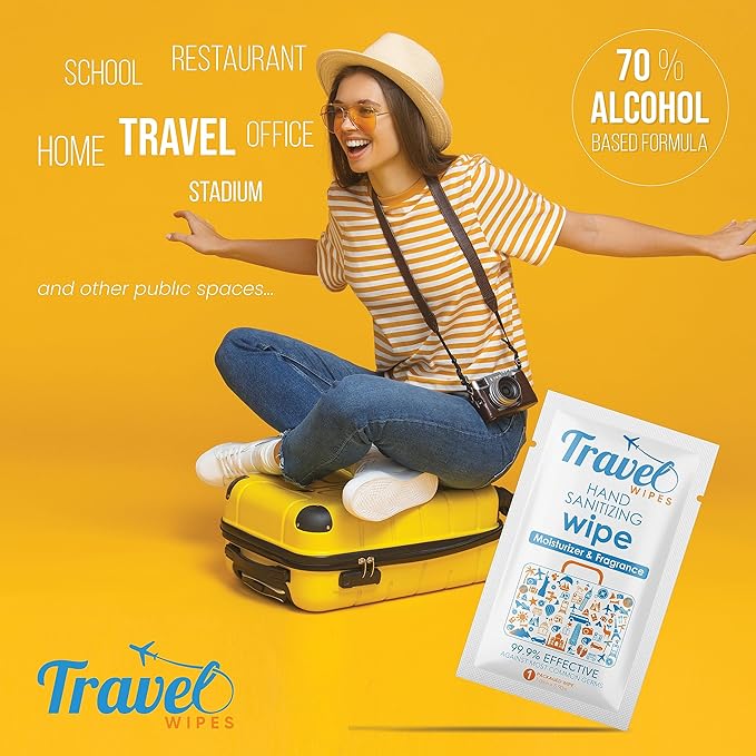 Hand Sanitizing Travel Wipes – 30ct Individually Wrapped | Fresh Citrus Scent, Moisturizing, 70% Alcohol Wipes | Travel, Home, Office, Daily Use | Made in USA