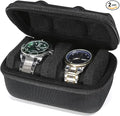 Hard Compact Watch Roll travel case, 2 Slots Portable holder and Organizer with Soft Pillow, keep watch from moving(fit up to 55 mm)