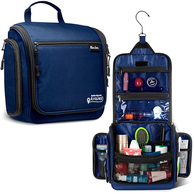 Travel Toiletry Bag for Men and Women - Large Hanging Toiletry Organizer - Waterproof Hygiene Bag with Metal XXL Swivel Hook, with Sturdy Zippers and 19 Compartments for Toiletries, Makeup, Cosmetics