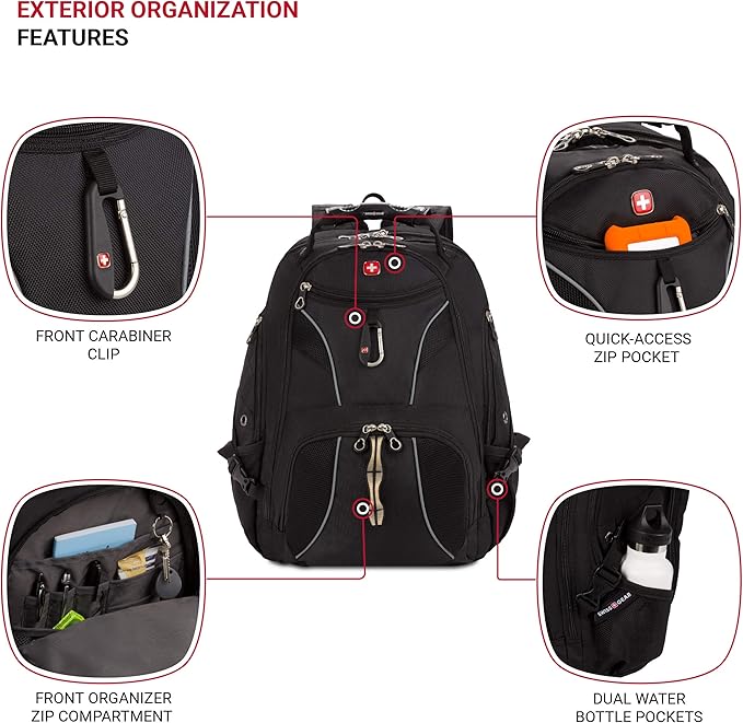 SwissGear 1923 Scansmart Backpack, Black/Silver, 17-Inch