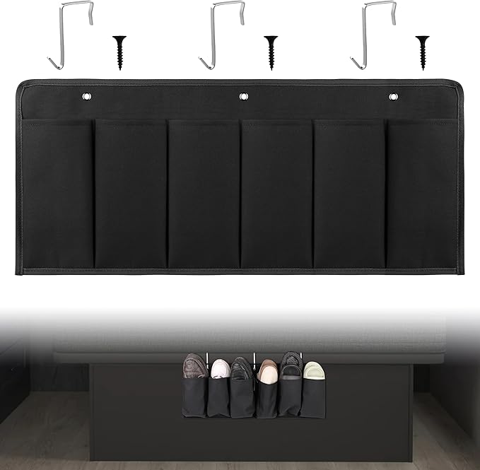 RV Shoe Pockets 6 Large Pockets Heavy Hanging Bedside Storage Organizer with Sturdy Hooks for Shoes, Toys and Tools