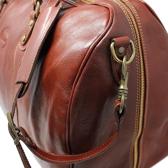 Cenzo Duffle Vecchio Brown Italian Leather Weekender Travel Duffle Bag for Men