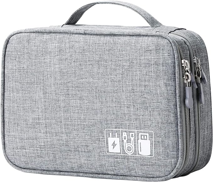 Lanola Travel Cable Organizer Bag, Electronic Accessories Case Portable Double Layer Cable Storage Bag for Cord,phone,Charger, Flash Drive, Phone, SD Card,Personal Items - (Grey)