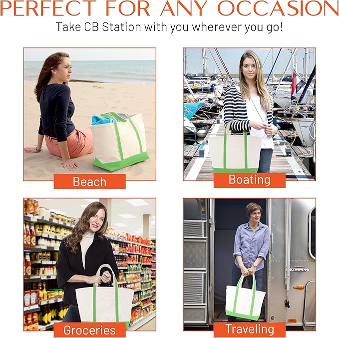CB STATION Medium Classic Canvas Tote Bag for Women, Top Zipper Closure, Outer Pocket, Daily Essentials, Groceries, Traveling