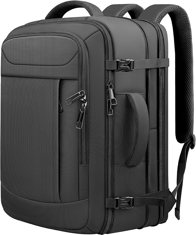 Travel Backpack,Expandable 40-50L Carry On Backpack,Extra Large Anti-Theft TSA Flight Approved Large Weekender Daypack Bag for Men and Women, Waterproof Pocket Lightweight Travel Gifts for Men,Black