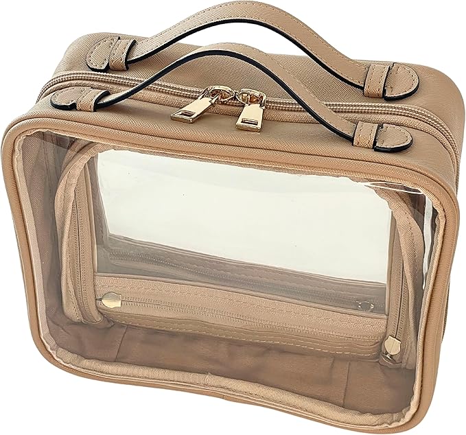JAZD Clear Makeup Bag Toiletry Bag for Women Cosmetic Case Large Capacity Travel Make Up Bag Organizer Transparent Storage Compartment TSA Approved