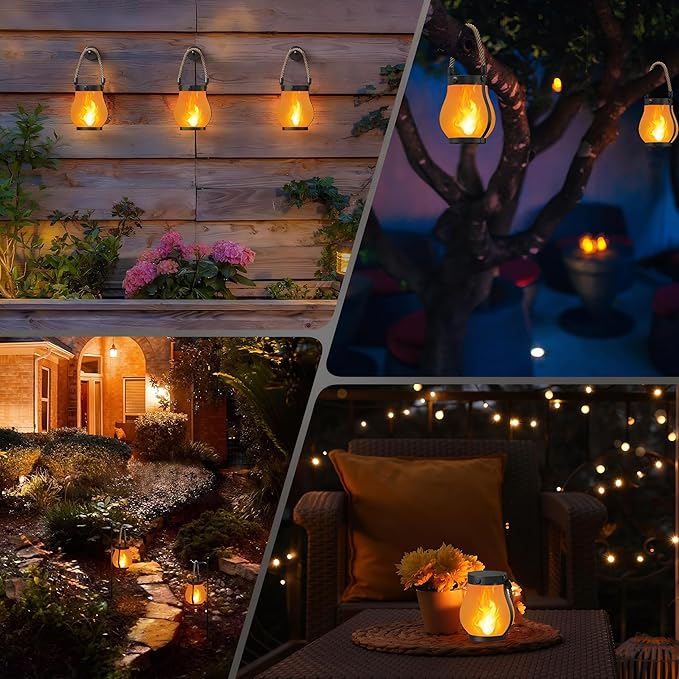 Kaliqo Solar Lantern Outdoor Lights Solar Lantern Waterproof Flickering Flame Hanging Lanterns for Patio Yard Garden Decor (5 Pcs)