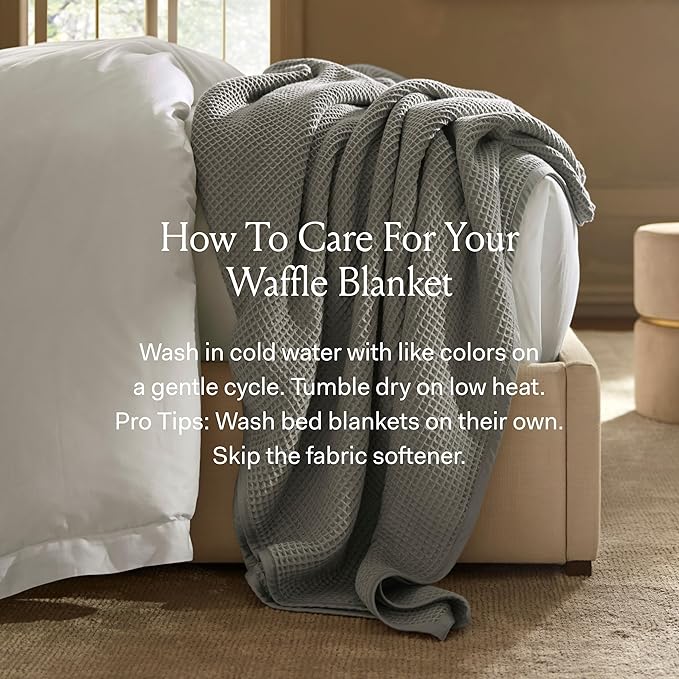 BOLL & BRANCH Waffle Bed Blanket - Twin, White - Luxury 100% Organic Cotton - Soft, Lightweight, Breathable - Textured Waffle Weave Design