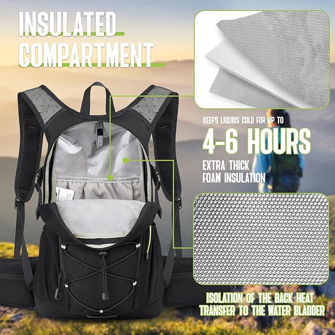 N NEVO RHINO Hydration Backpack, 18L Multipurpose Hiking Backpack with 3L Water Bladder, Water Backpack Insulated Hydration Pack Ideal for Hiking and Cycling