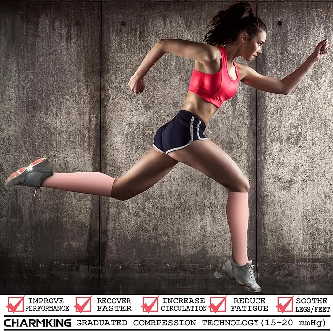 CHARMKING Compression Socks for Women & Men Circulation (3 Pairs) 15-20 mmHg is Best Support for Athletic Running Cycling