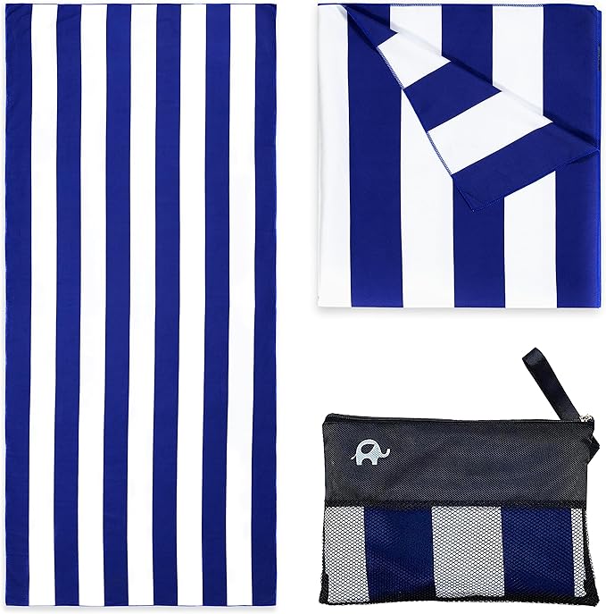 Elite Trend Microfiber Beach Towel for Adults with Bag - Large 63x31 inch - Lightweight Sand Free Quick Dry Towel for Travel, Swimming, Yoga, Camping (Cabana Navy)