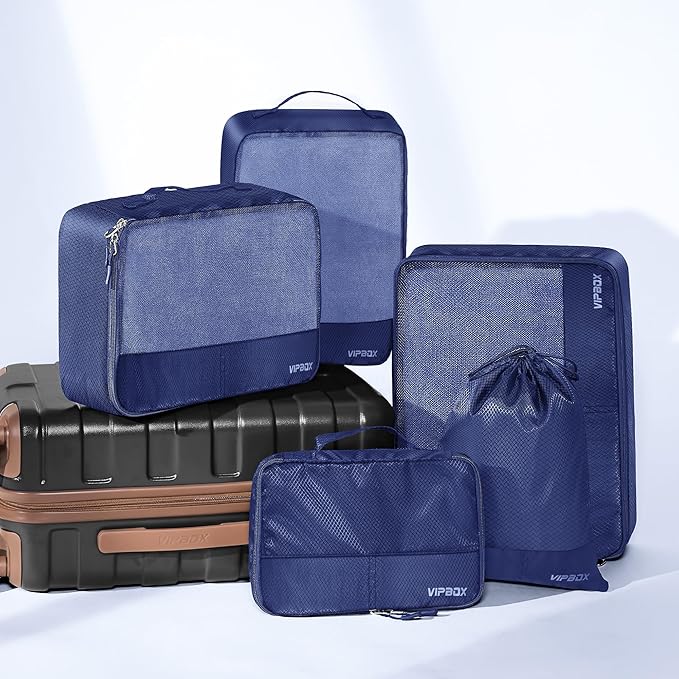 5 Set Packing Cubes Travel for Luggage Durable Suitcases Organizer Bags Lightweight Airplane Travel Vacation Essentials Accessories for Carry on (BLue)