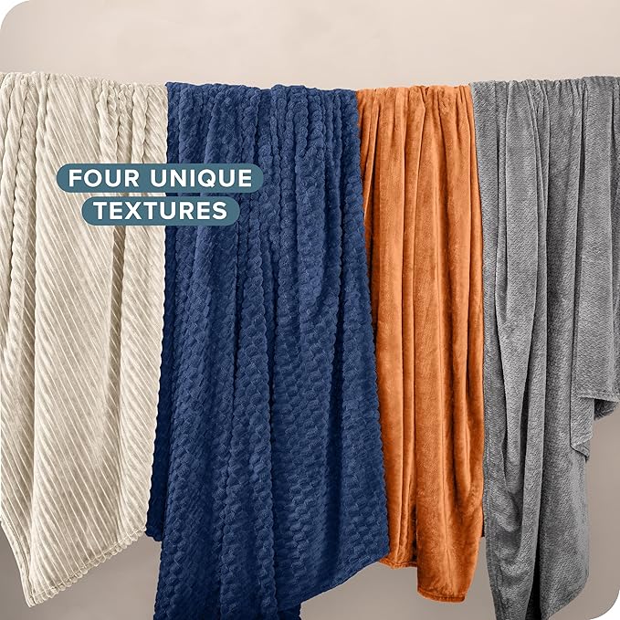 Bare Home Textured Fleece Blanket - Twin/Twin Extra Long - Ultra-Soft Lightweight for Bed, Sofa, and Couch - Luxury Microplush - Cozy Warm Blanket (Twin/Twin XL, Waffle Grey)