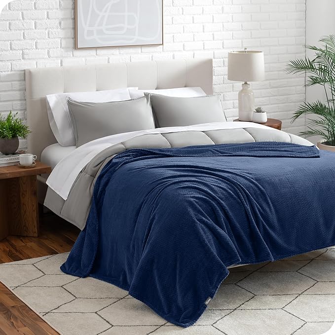 Bare Home Textured Fleece Blanket - Twin/Twin Extra Long - Ultra-Soft Lightweight for Bed, Sofa, and Couch - Luxury Microplush - Cozy Warm Blanket (Twin/Twin XL, Chevron Dark Blue)