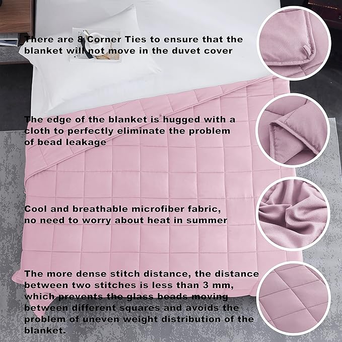 L'AGRATY Weighted Blanket - 60"x80" 22lbs Cooling Breathable Heavy Blanket Microfiber Material with Glass Beads Big Blanket for Adult All-season Summer Fall Winter Soft Thick Comfort Blanket