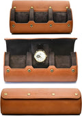 Watch Travel Case for Men – Leather Watch Roll Case Organizer – 3 Watches - Brown Full Grain Cow Leather