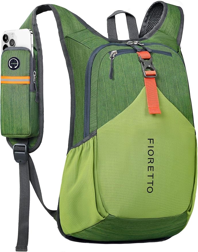 FIORETTO 15L Hiking Backpack for Women Men Mini Packable Backpack Lightweight Small Daypack for Camping Travel Outdoor, Green