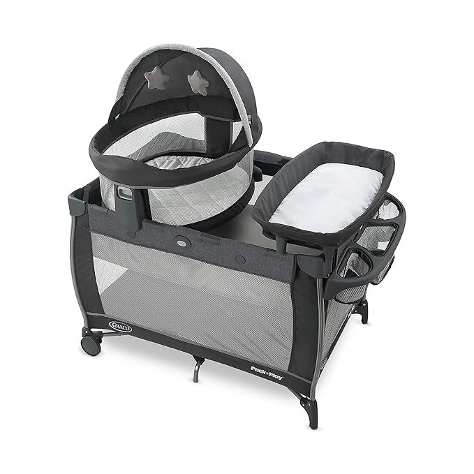 Graco Pack n Play Dome LX Playard with Baby Bassinet, Lightweight Portable Crib, Push-Button Fold Travel Crib, Redmond, Convertible