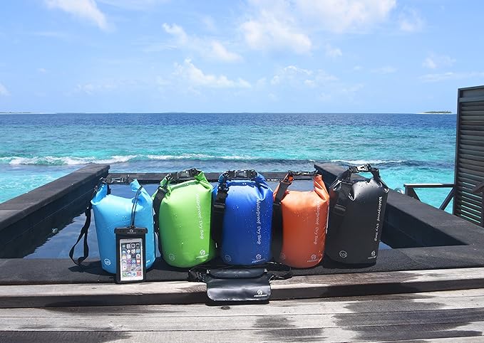Freegrace Waterproof Dry Bags Set Of 3 Dry Bag With 2 Zip Lock Seals & Detachable Shoulder Strap, Waist Pouch & Phone Case - Can Be Submerged Into Water - For Swimming (Black, 5L)